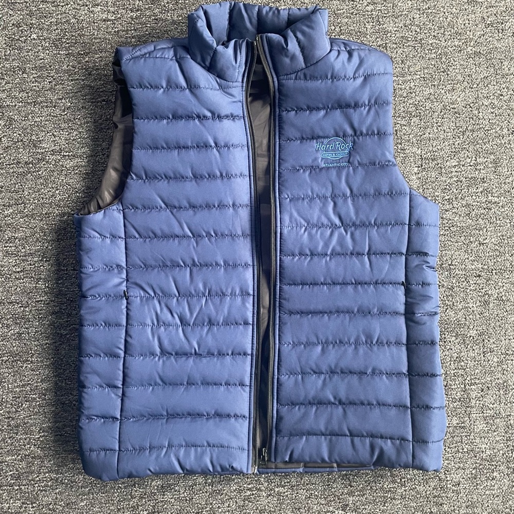 Hard Rock Hotel and Casino Blue Vest Preppy Puffer Jacket
